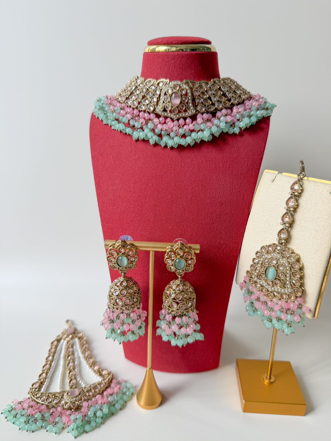 Reshana sieradenset mintgroen/roze
