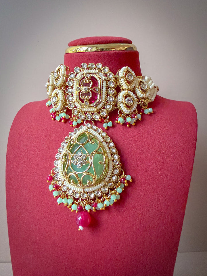 Sareena sieradenset mintgroen/fuchsia