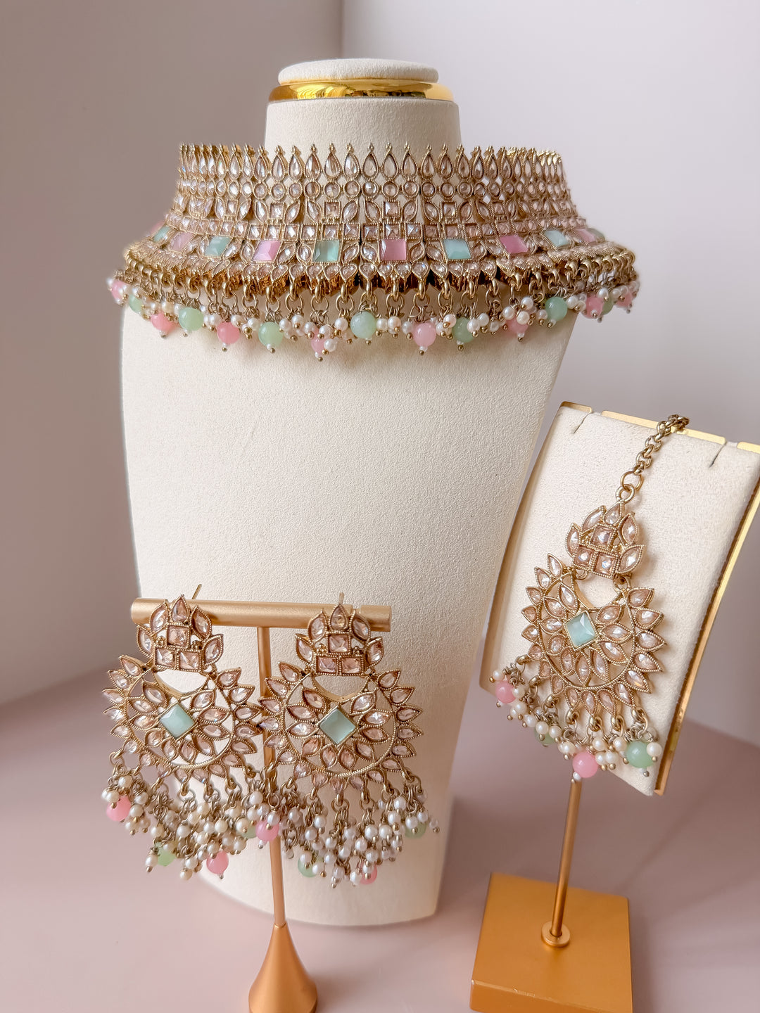 Shayini sieradenset mintgroen roze