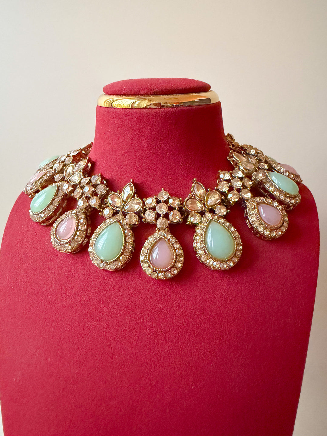 Nyra Indiase sieraden mintgroen / roze