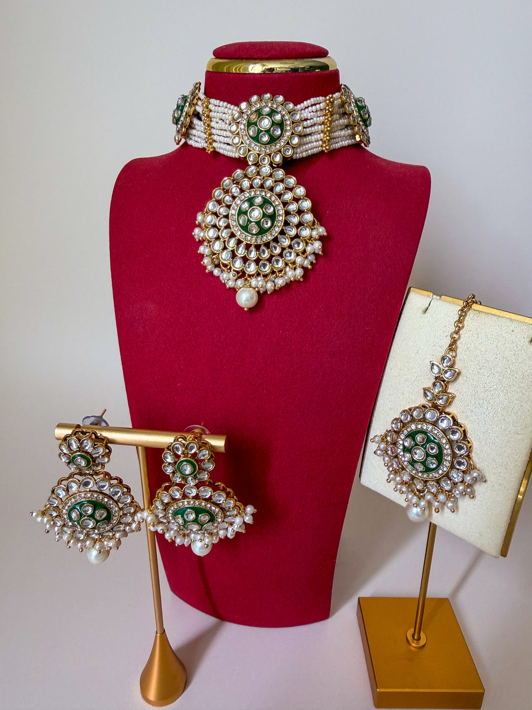 Tanisha Indiase sieradenset groen