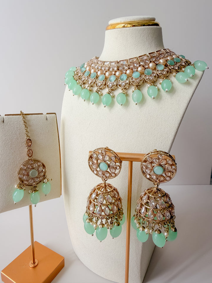 Dishani sieradenset met mintgroene kralen