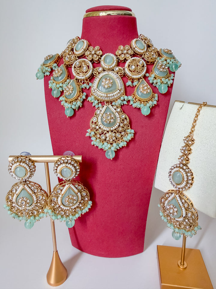 Nidhi Indiase kundan sieradenset mintgroen