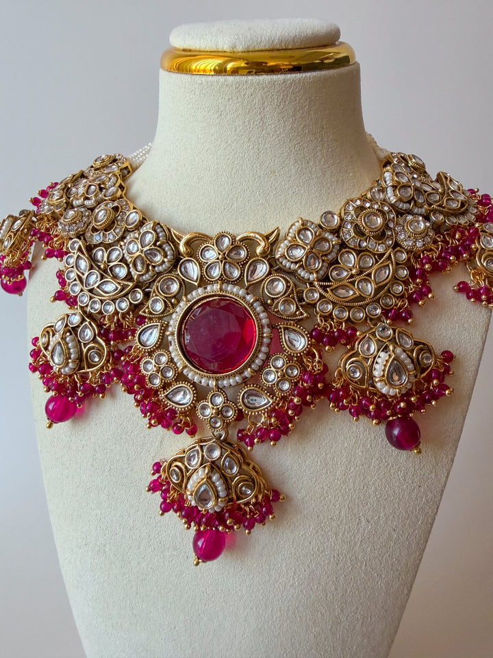 Sharina Indiase kundan sieradenset fuchsia