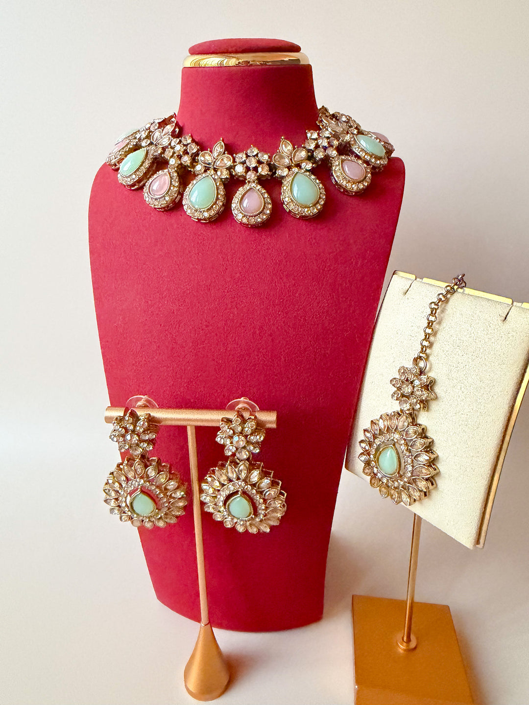 Nyra Indiase sieraden mintgroen / roze